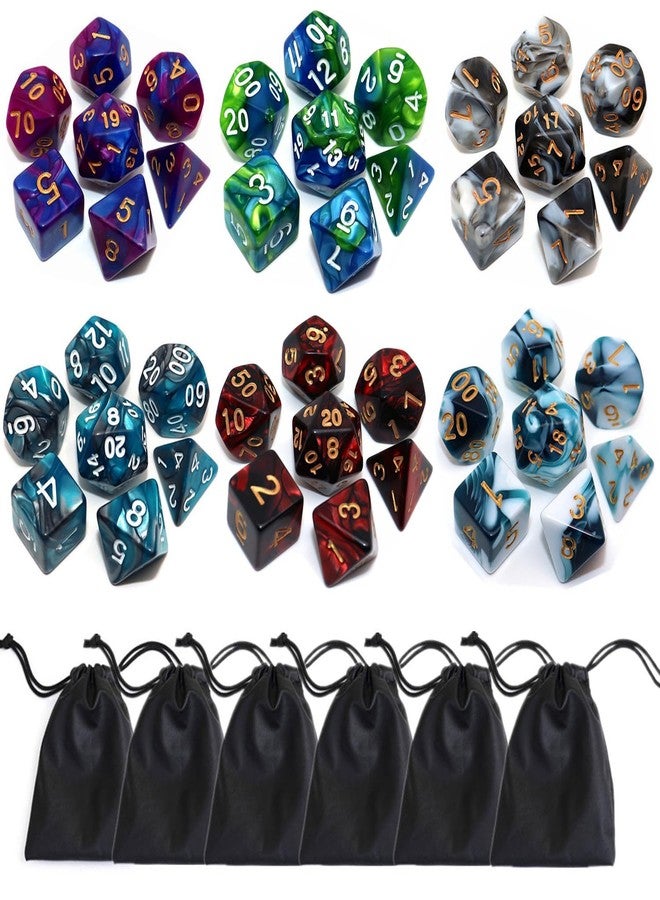 CREEBUY DND Dice Set, 6Pack 7 Die Polyhedral D&D Dice Sets with D20 D12 D10 D% D8 D6 D4 Compatible with Dungeons and Dragons Role Playing Games RPG MTG Table Games (42 Pieces) - Image 1